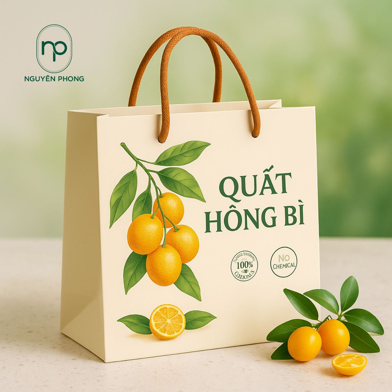 Mẫu túi giấy nông sản đựng quất hồng bì